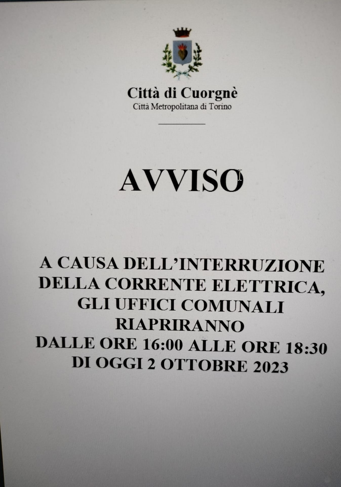 Avviso chiusura uffici per interruzione di energia elettrica dalle ore 8:30  alle ore 16:00 - Ordine dei Medici Chirurghi e Odontoiatri della provincia  di Catania